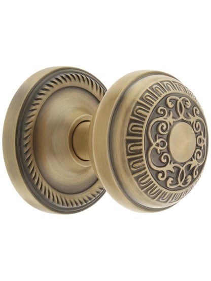 Rope Rosette Door Set With Egg And Dart Door Knobs Antique Brass.